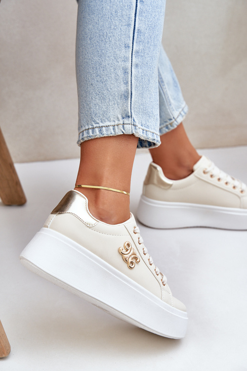 Dámske Tenisky Na Platforme Béžovo-Zlaté Temittes