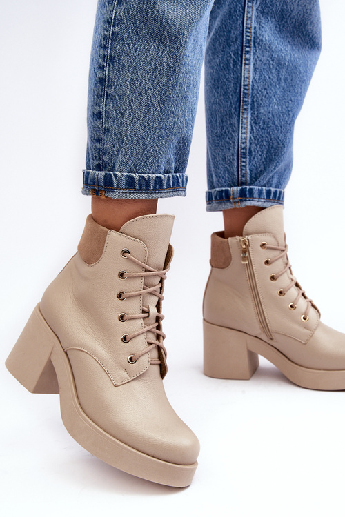 Kožené dámské boty na sloupu Bežové Lemar Leocera