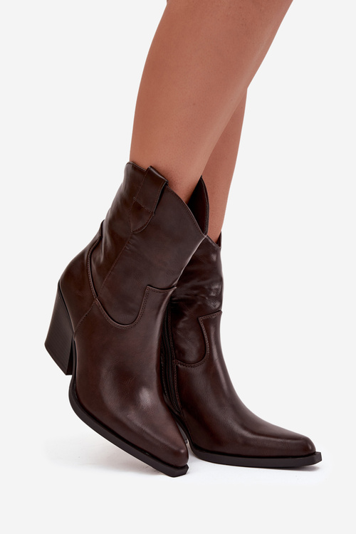 Dámské Kovábojky Eko Kůže Na Podpatku Čokoládové Sorelia