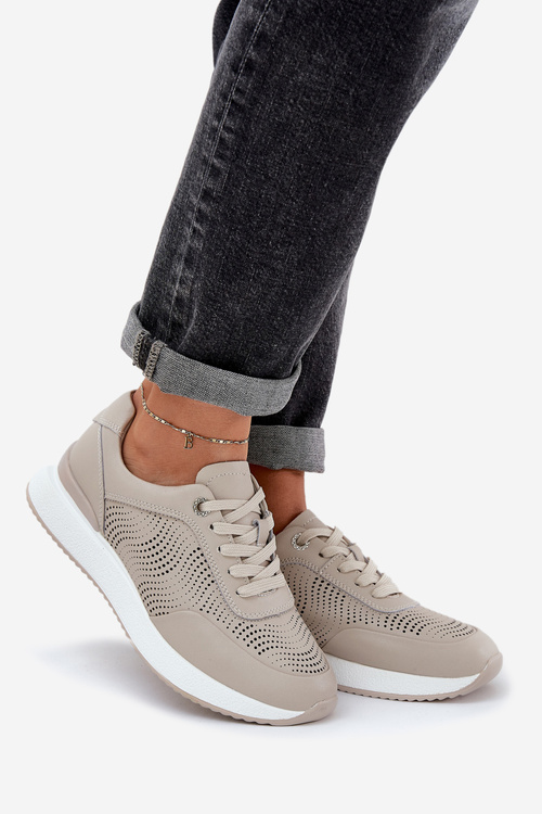 Kožené Sportovní Boty Tenisky Dámské S.Barski LR51-551 Béžové