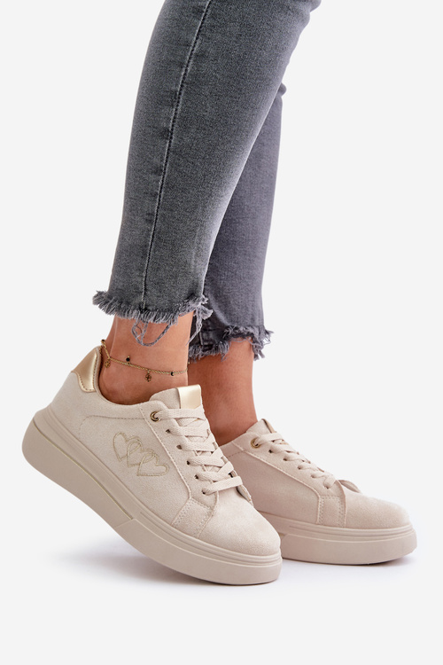 Dámské sneakers na platformě se srdíčky béžové Avirorae