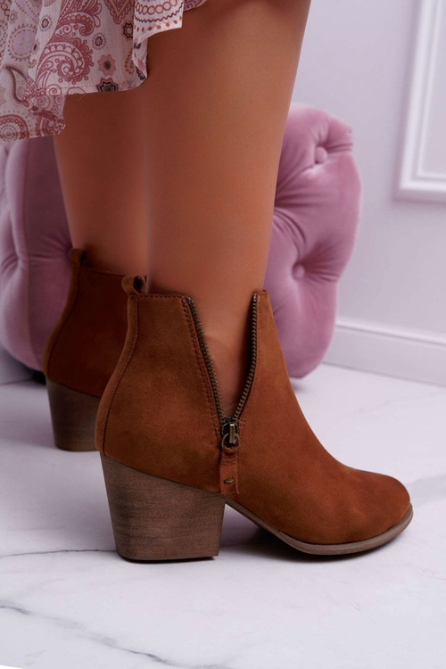 Dámské Kotníkové Boty Na Podpatku Semišové Camel Farre