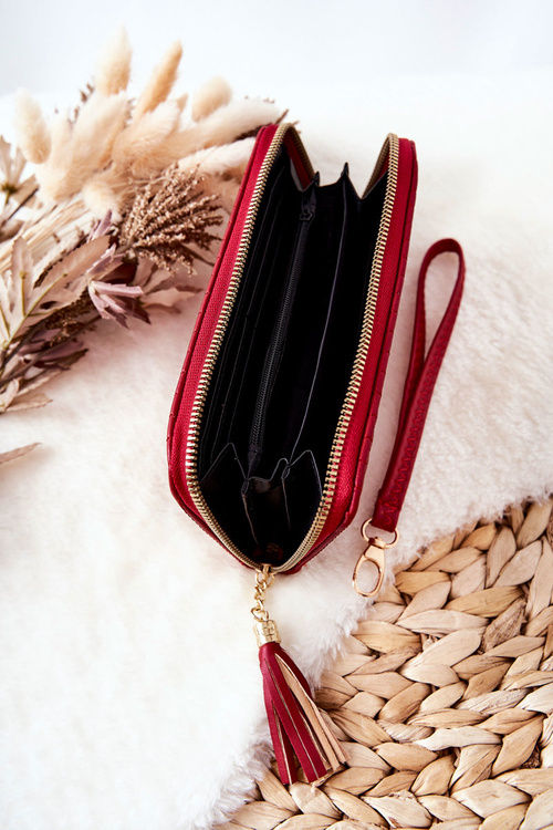 Velká prošívaná peněženka s popruhem Červený