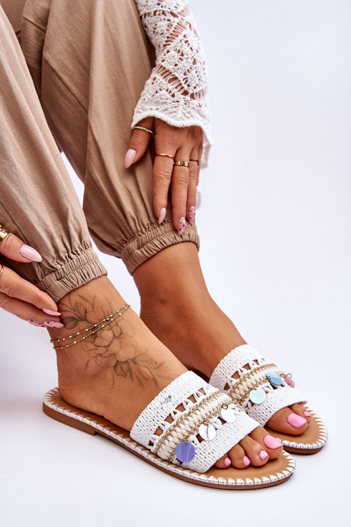 Dámské pletené zdobené pantofle bílé Millano