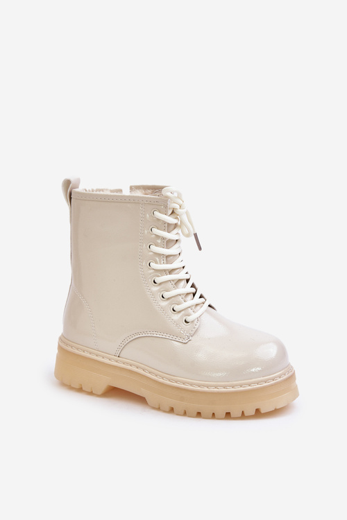 Zateplené Detské Lakované Čižmy Na Zips Béžové Novita