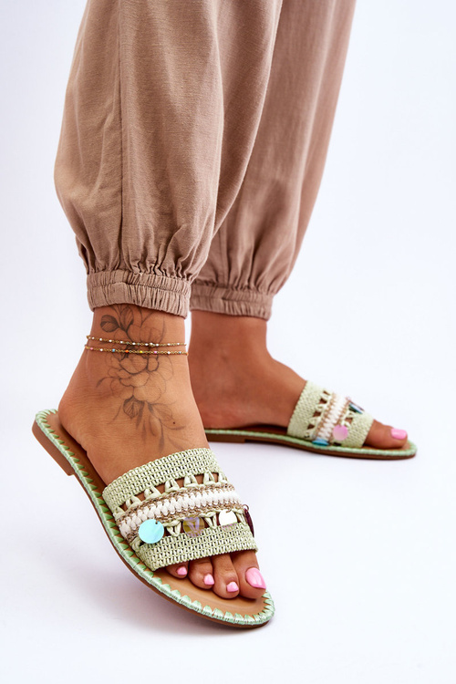 Dámské pletené zdobené pantofle Zelené Millano