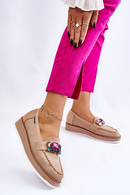 Dámske mokasíny na platforme s béžovými dekoráciami Adlyn