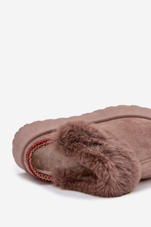 Dámské sněhule na platformě s kožešinou a výšivkou tmavě béžové Querina