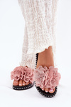 Dámske Pantofle S Materiálovými Kvetmi Ružové Elachase
