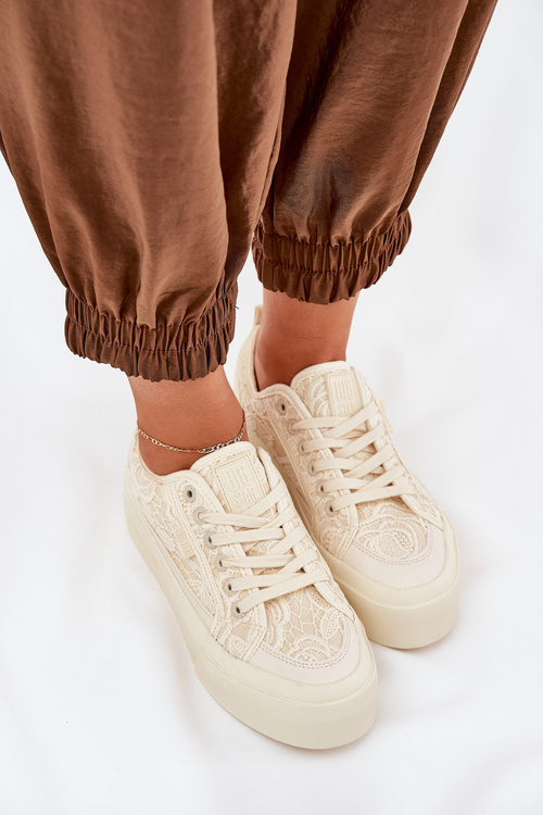 Dámske Čipkované Tenisky Big Star RR274746 Béžové