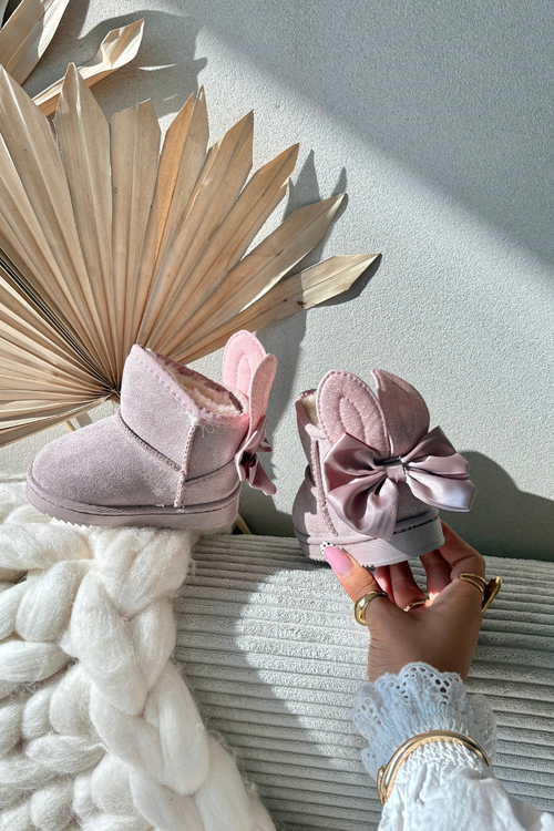 Dievčenské zateplené snehule s mašličkami Špinavá ružová Meriva