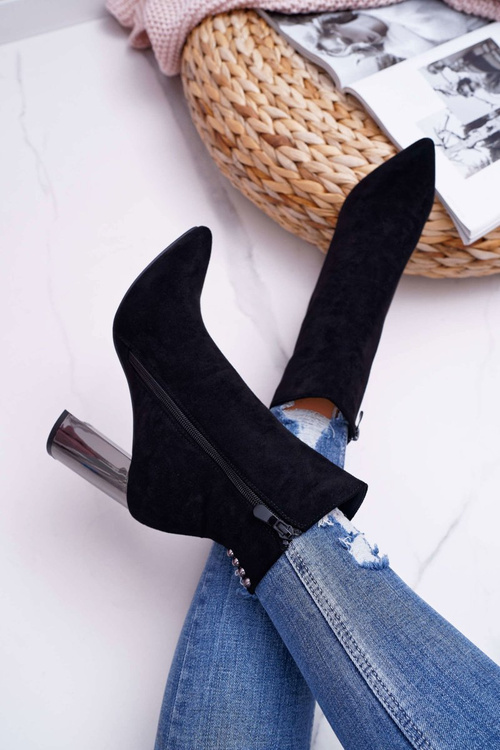 Dámské Kotníkové Boty Na Stříbrném Podpatku Černé Dimmy