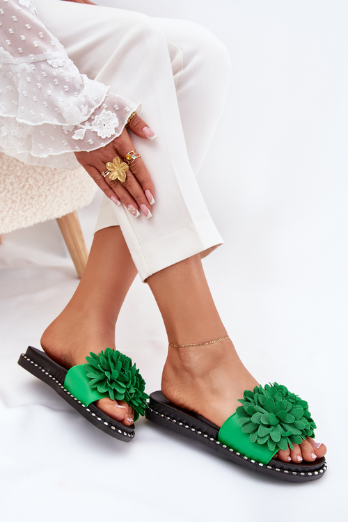 Dámské sandály zdobené květinami zelené Cellanen