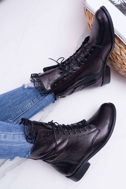 Dámské Kotníkové Boty Kožené Nicole Černé 2193