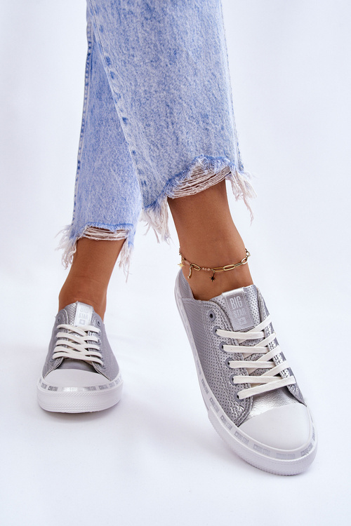 Dámska kožená koža veľká hviezda LL274016 Strieborné tenisky