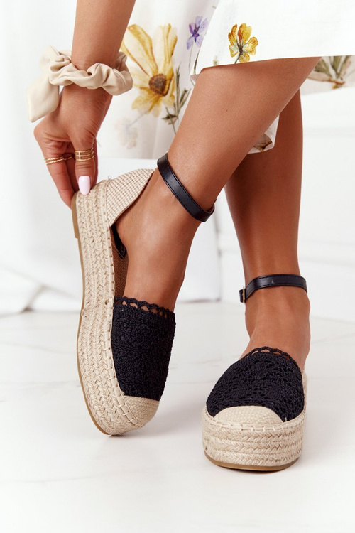 Krajkové Espadrilky Na Pletené Platformě Černé Larisa