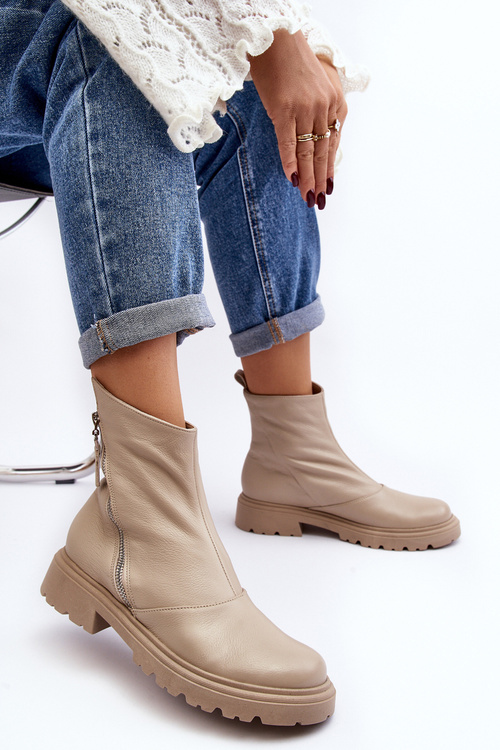 Dámské kožené boty na ploché podrážce Laura Messi 2620/199 Beige