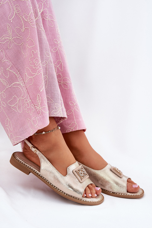 Elegantné Dámske Sandále Na Plocho S Ozdobou S.Barski KV51-082 Zlaté