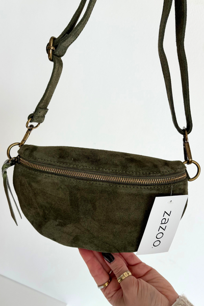 Kožená semišová taška na opasek zelená Wessa