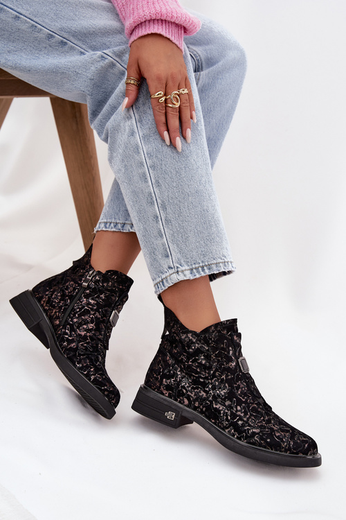 Čižmy z pravého semišu na nízkom podpätku D&A CR52-713 Čierno-hnedé