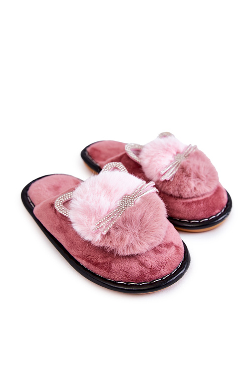 Dětské pantofle s koťátkem a kamínky Tmavě růžová Carliss