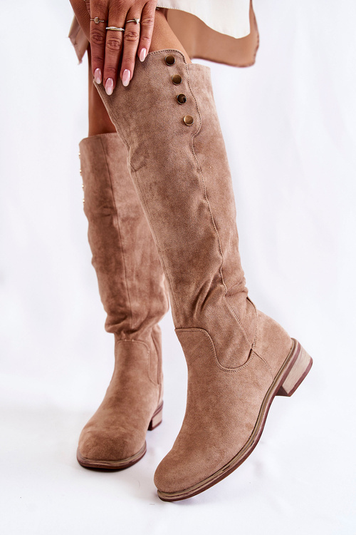 teplé semišové kozačky na plochém podpatku béžové Laura