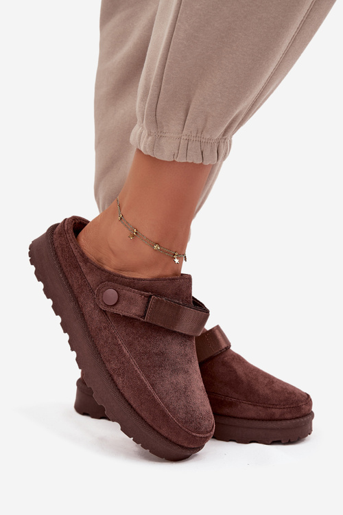 Dámske teplé papuče s kožušinou na platforme čokoládové Azida