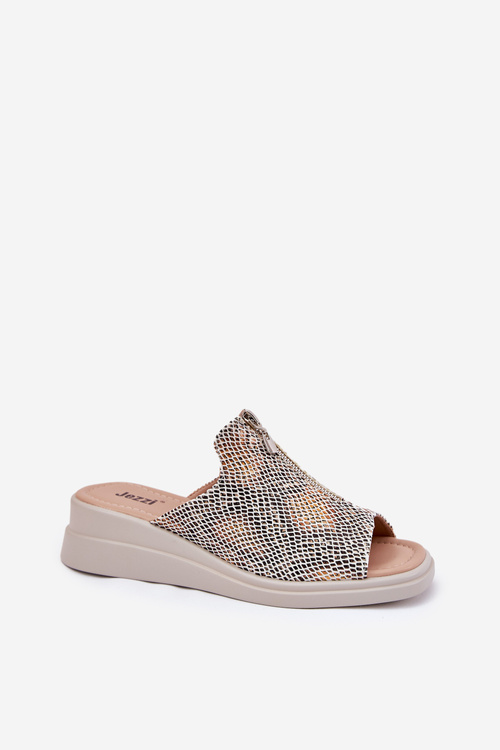 Dámske Sandále Na Klíne S Zipsom Zvierací Vzor Béžové Irriva