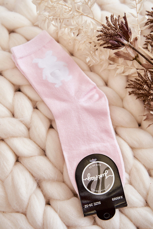 Mládežnícky bavlnený ponožky biely králik ružová