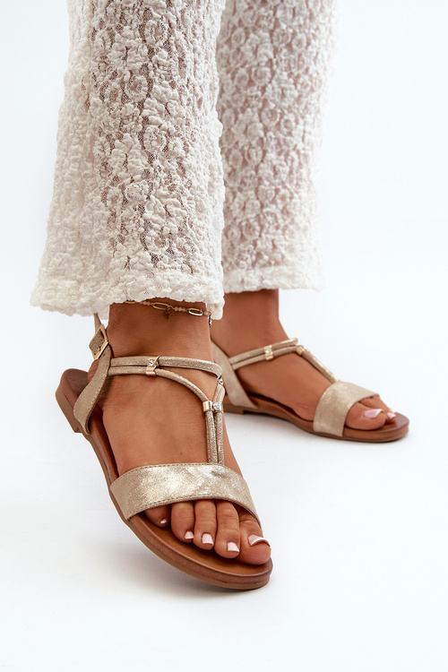 Dámske Ploché Sandále S Páskami S.Barski KV27-010 Zlaté