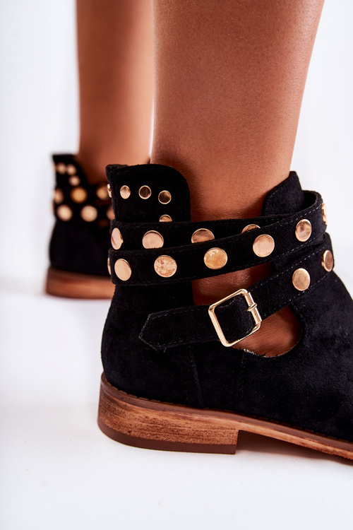 Dámské kozačky s tryskami na plochém podpatku Černá Larino