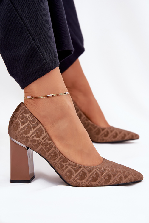 Dámské Lodičky Na Podpatku S Dekorativním Vytlačením Vinceza 62254 Hnědé