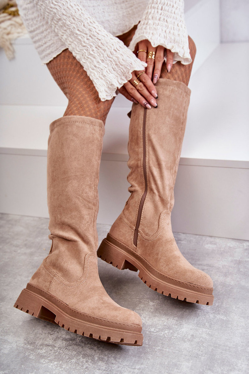 Dámské teplé vysoké kozačky béžové Helma