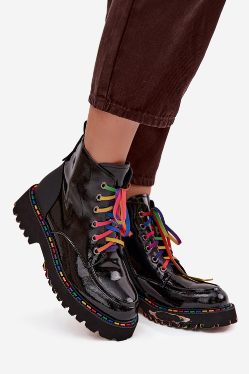 Kožené lakované dámske členkové čižmy Artiker 57C0064 Čierne