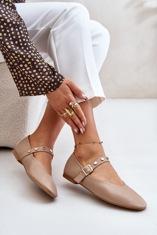 Eko Kožené Baletky S Páskem Béžové Alcionora