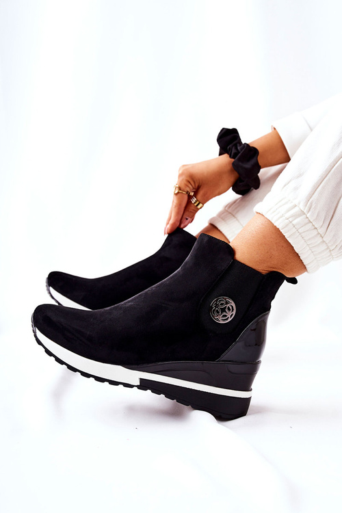 Semišové Boty Na Podpatku Černé Lunelle