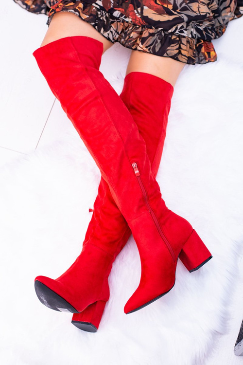 Červené ženské semišové topánky nad kolenom Feluni