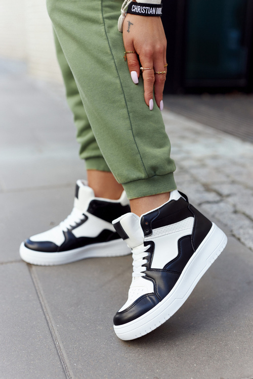 Vysoké dámske biele čierne športové topánky Megithoe