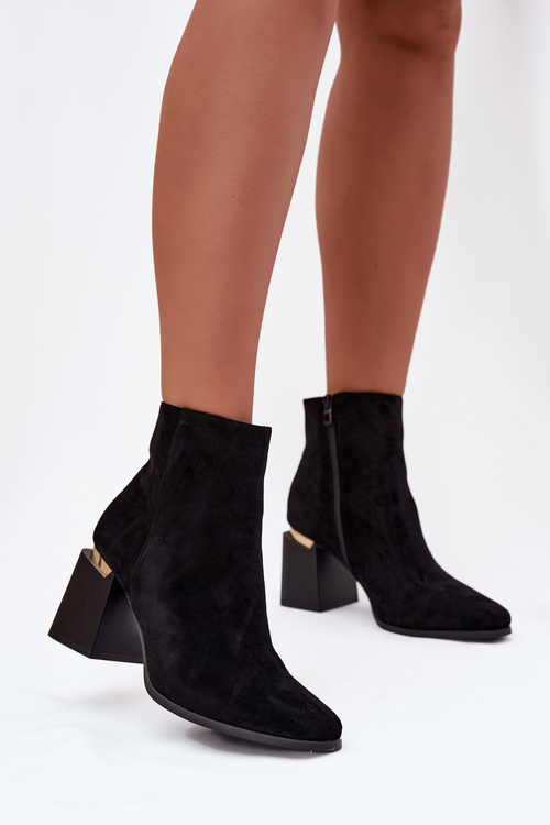 Zateplené dámské kotníkové boty na jehle z ekzem zamsz černé Brivelle