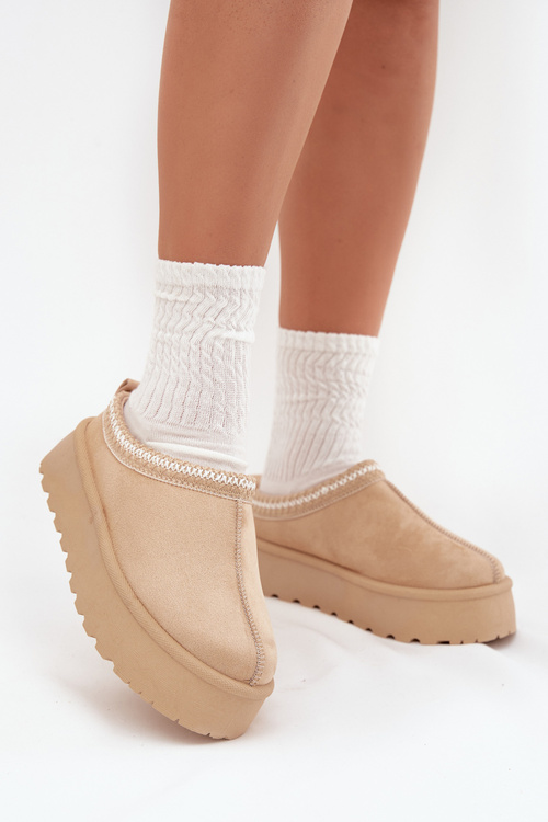 Nízke dámske snehule s výšivkou na platforme svetlo béžové Narirya