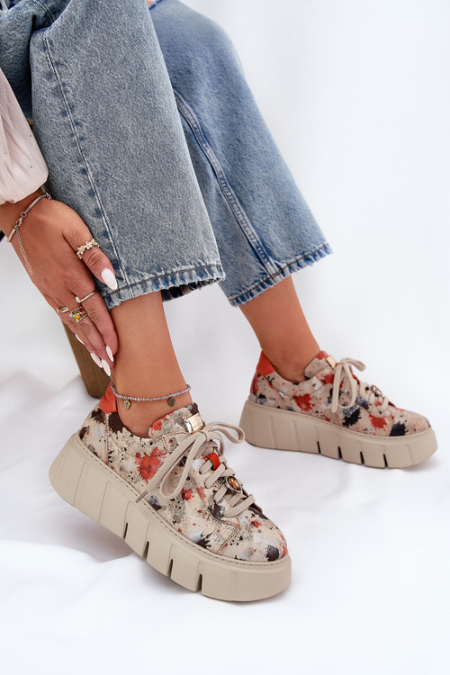 Kožené sneakersy na platforme Maciejka 06891-18 béžové