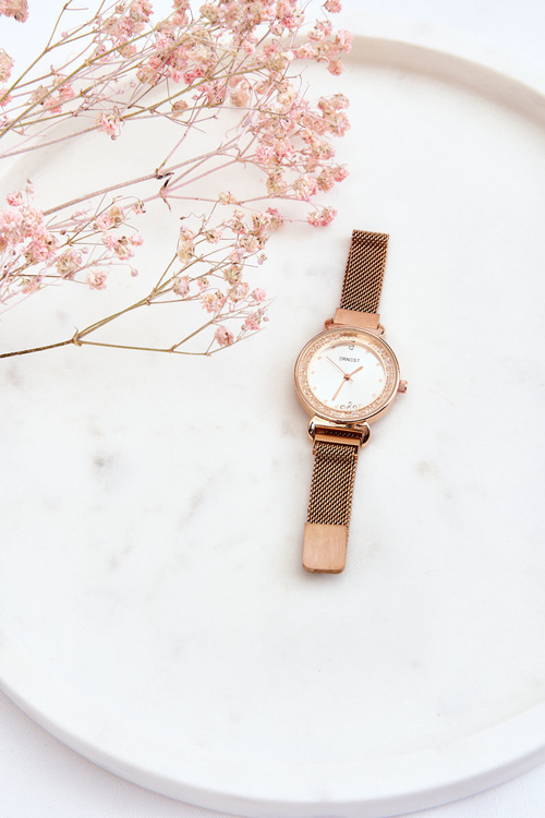 Dámske hodinky s strieborným štítom Ernest Pink Gold