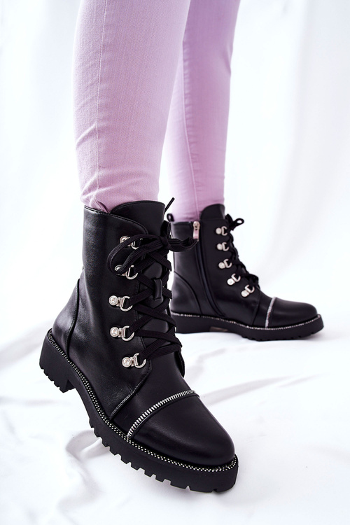 Klasické Vázané Kožené Boty Černe Daiane