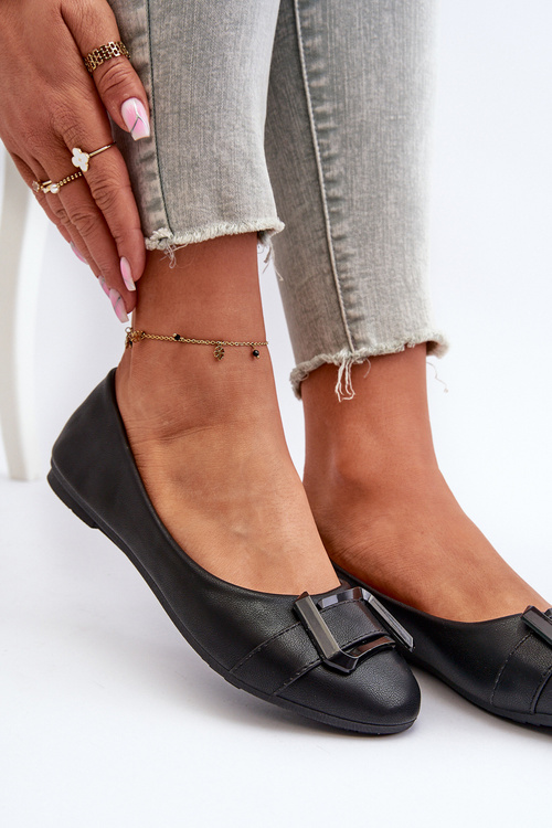 Baleríny S Páskem A Ozdobou Ze Syntetické Kůže Černé Cadwenla