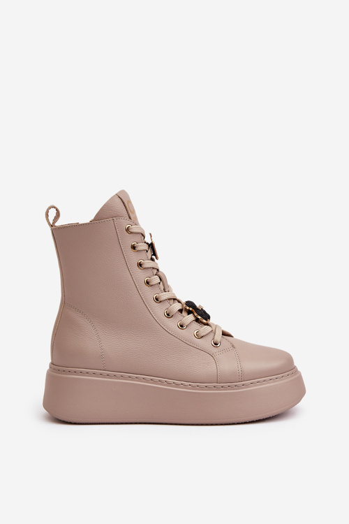 Dámské Kožené Boty Worker S Přívěsky Béžové CheBello 4294