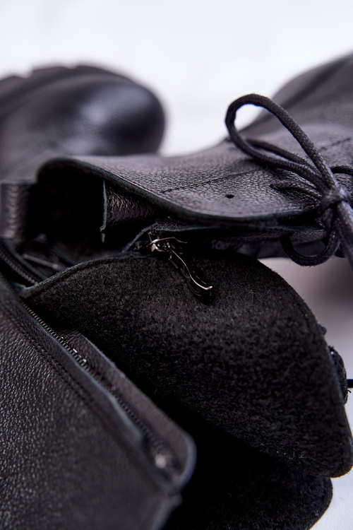 Kůže Dámské Kozačky Na Vysokém Podpatku Černe Rea