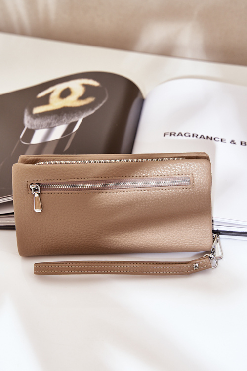 Veľká Dámska Peňaženka S Embossingom Eko Koža Tmavo Béžová Martiel