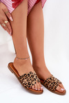 Dámske Sandále Na Plochéj Päte S Výrezmi Leopardí Hnedé Teterre
