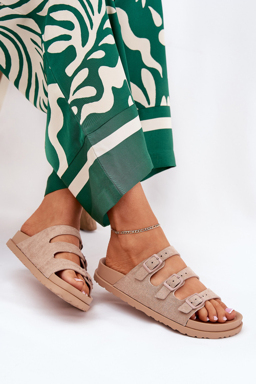 Dámské Pantofle S Pásky A Přezkami Béžové Uliri