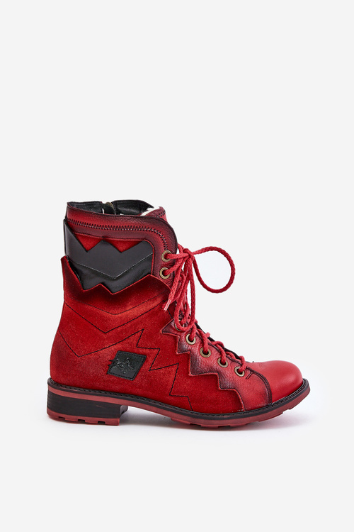 Kožené Zateplené Dámske Čižmy Na Plohom Opätku Maciejka 06106-08 Červené